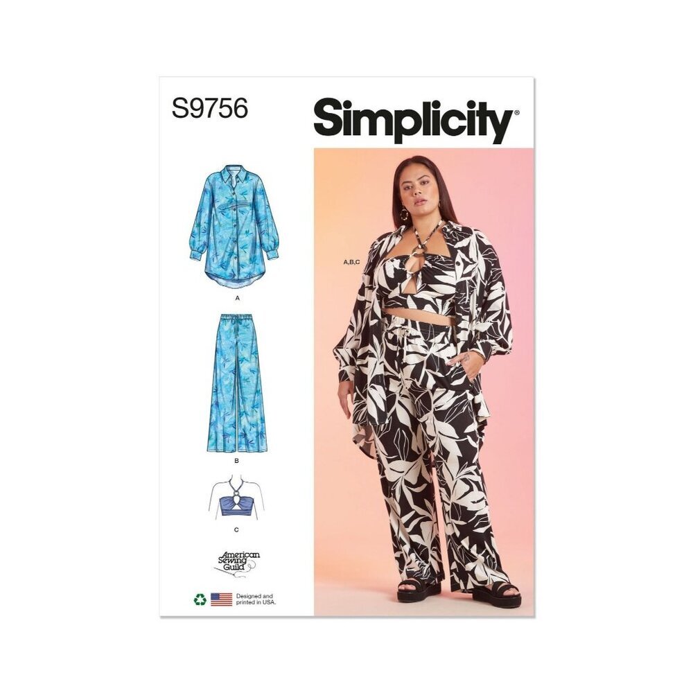 Simplicity Sewing Pattern S9756 Loose Fit Shirt Pants Halter Top Miss Size 10-18